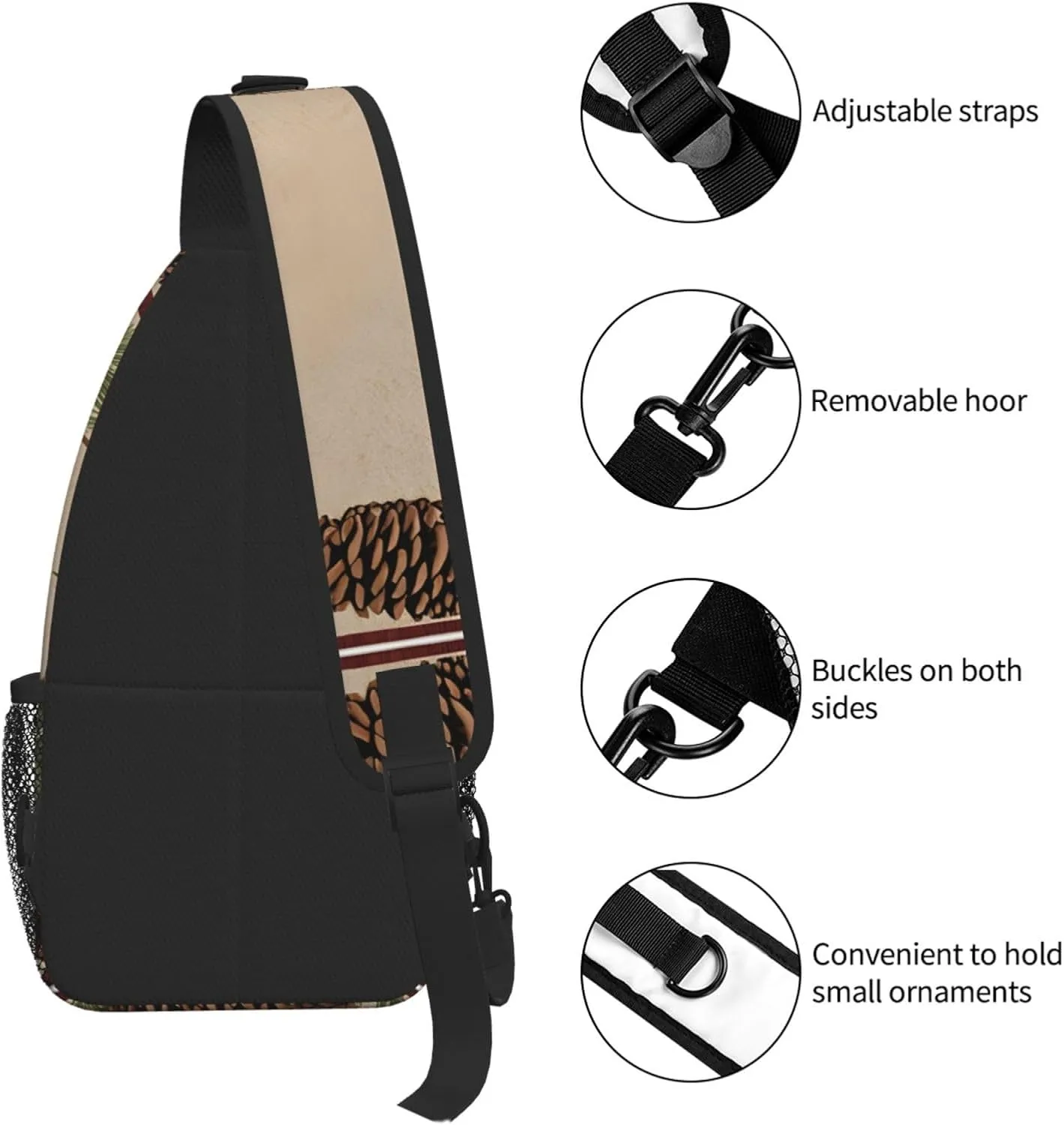 Pine Cone Border Print Cross Chest Bag Diagonally - High-Capacity For Short Trips, Work, And Daily Use
