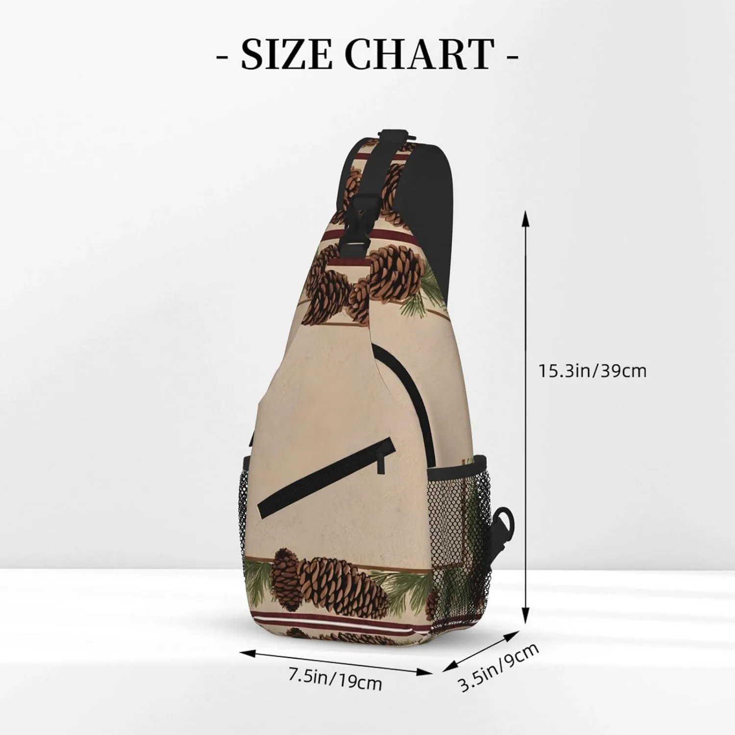 Pine Cone Border Print Cross Chest Bag Diagonally - High-Capacity For Short Trips, Work, And Daily Use