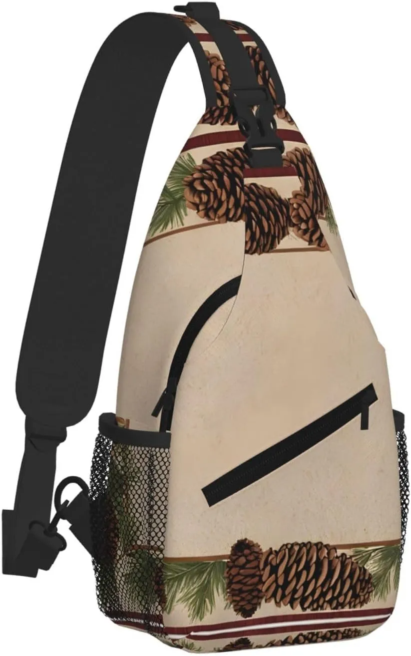 Pine Cone Border Print Cross Chest Bag Diagonally - High-Capacity For Short Trips, Work, And Daily Use