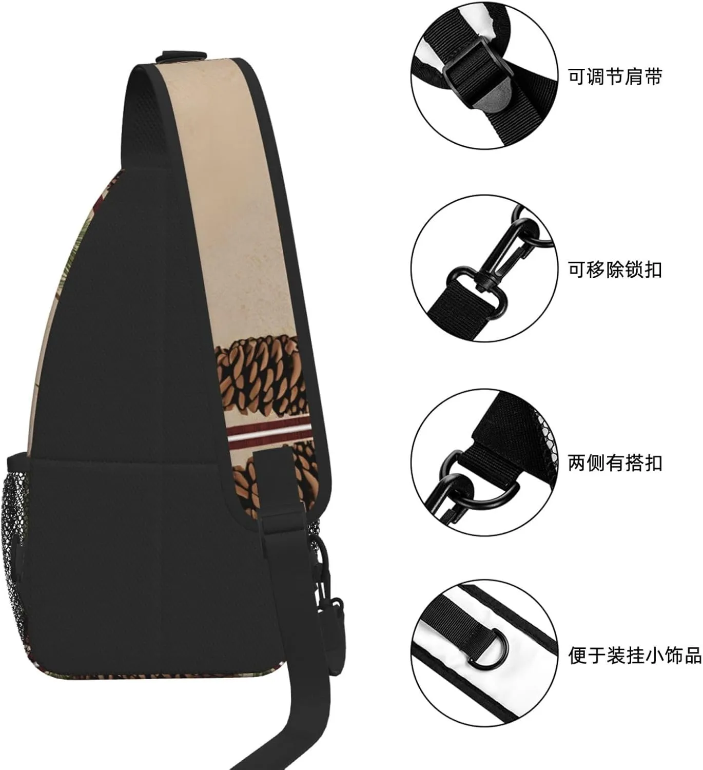 Pine Cone Border Print Cross Chest Bag Diagonally - High-Capacity For Short Trips, Work, And Daily Use