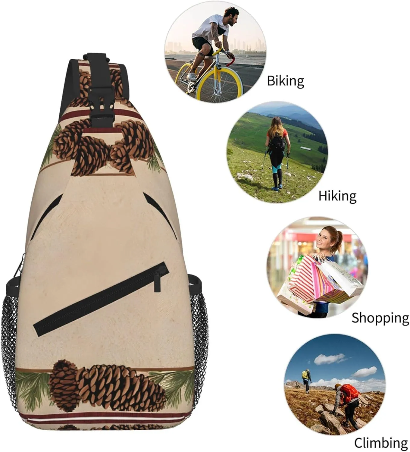 Pine Cone Border Print Cross Chest Bag Diagonally - High-Capacity For Short Trips, Work, And Daily Use