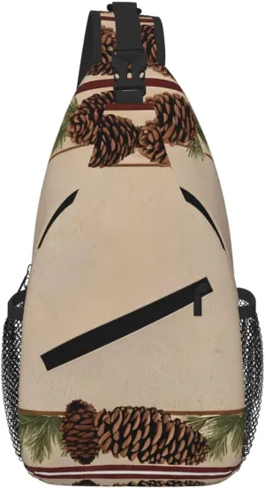 Pine Cone Border Print Cross Chest Bag Diagonally - High-Capacity For Short Trips, Work, And Daily Use
