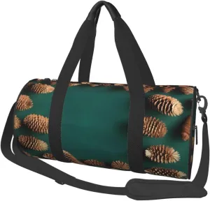 Pine Cone Border# Round Large Capacity Foldable Duffel Bag For Women Men, Gym Tote, Sports Duffel.