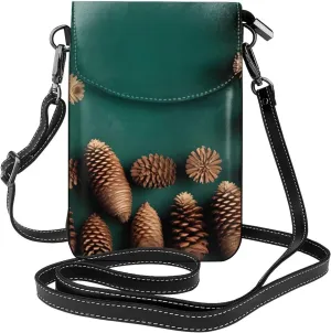 Pine Cone Border Women'S Crossbody Bag, Zipper Phone Wallet, Cute Purse, Shoulder Bag, Detachable Shoulder Strap