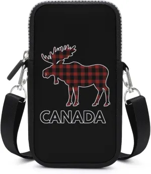 Plaid Moose Animal Silhouette Canada Crossbody Bag for Women Men Phone Purses Shoulder Bag Handbag