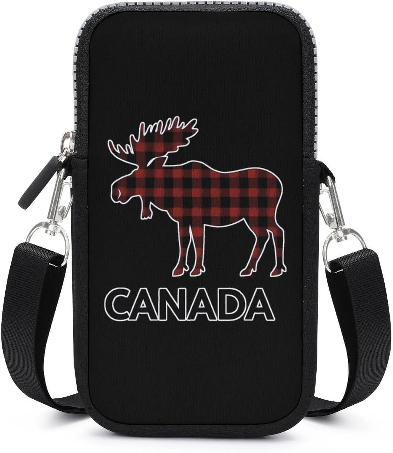 Plaid Moose Animal Silhouette Canada Crossbody Bag for Women Men Phone Purses Shoulder Bag Handbag