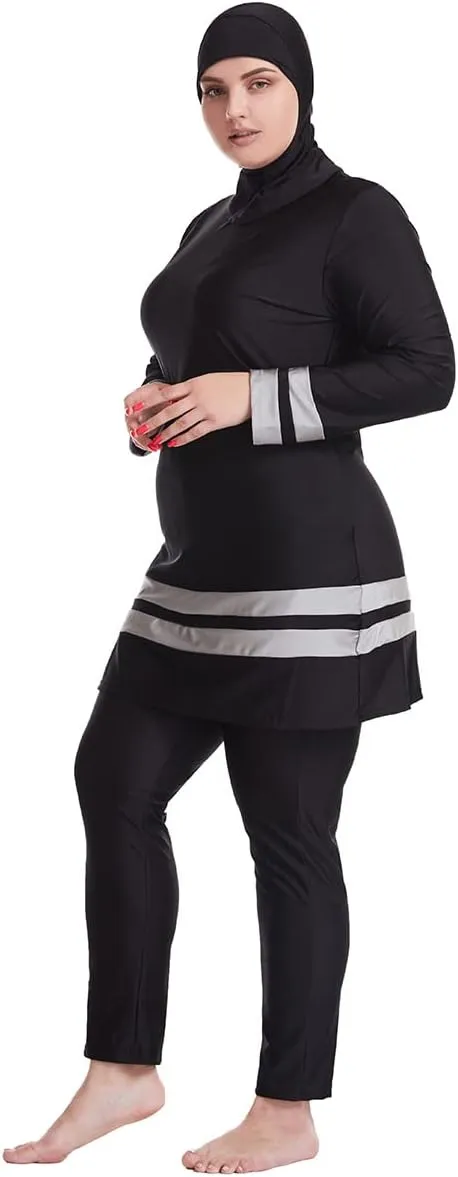 Plus Size Muslim Swimsuits for Women Modest Islamic Swimwear Burkini Full Cover Hijab Top Pants 3PCS Fat Bathing Suits
