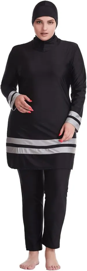 Plus Size Muslim Swimsuits for Women Modest Islamic Swimwear Burkini Full Cover Hijab Top Pants 3PCS Fat Bathing Suits