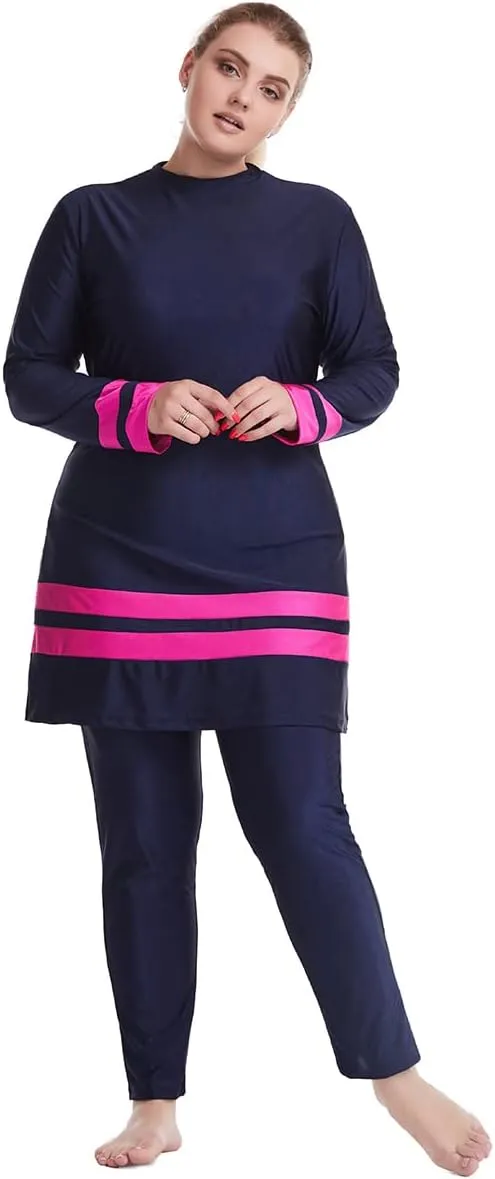 Plus Size Muslim Swimsuits for Women Modest Islamic Swimwear Burkini Full Cover Hijab Top Pants 3PCS Fat Bathing Suits