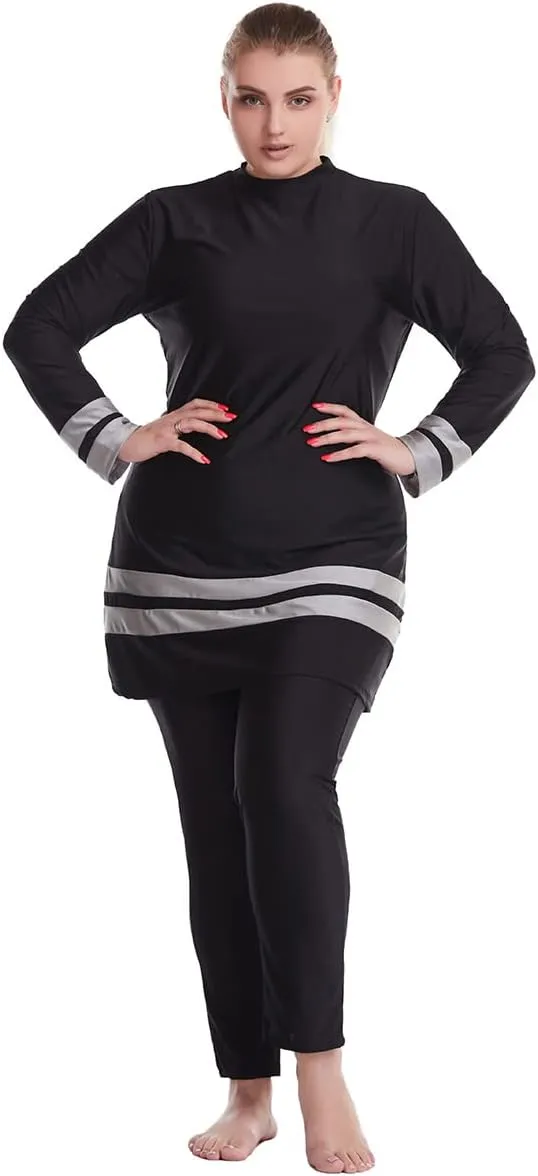 Plus Size Muslim Swimsuits for Women Modest Islamic Swimwear Burkini Full Cover Hijab Top Pants 3PCS Fat Bathing Suits