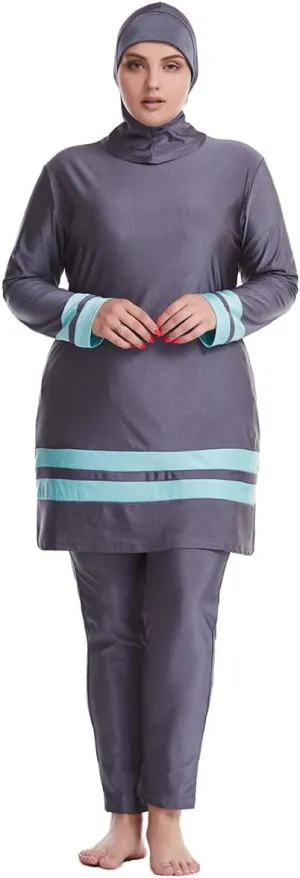 Plus Size Muslim Swimsuits for Women Modest Islamic Swimwear Burkini Full Cover Hijab Top Pants 3PCS Fat Bathing Suits