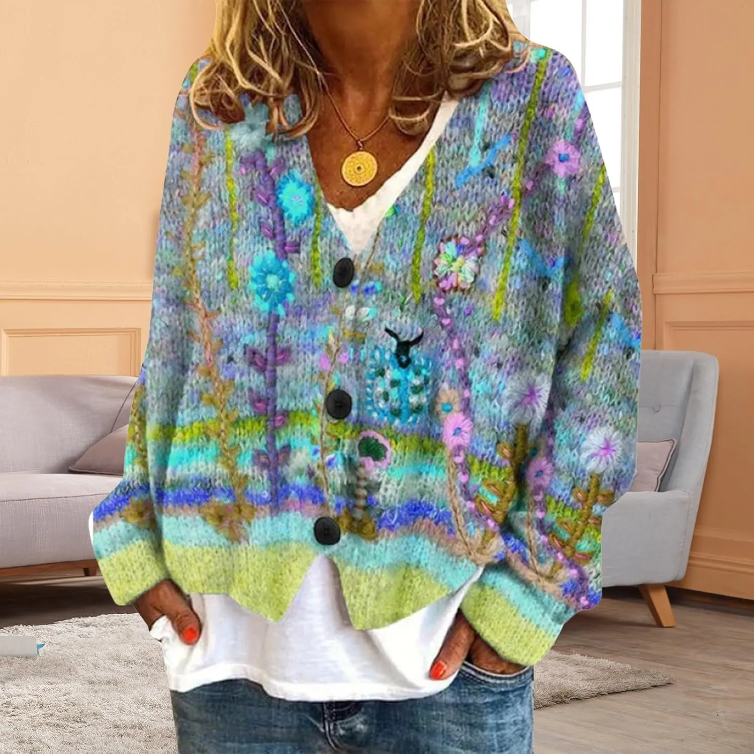 Plus Size Sweater,Women's Cardigan Sweater Casual Open Front Button-Down Long Sleeve Oversized Knit Cardigans