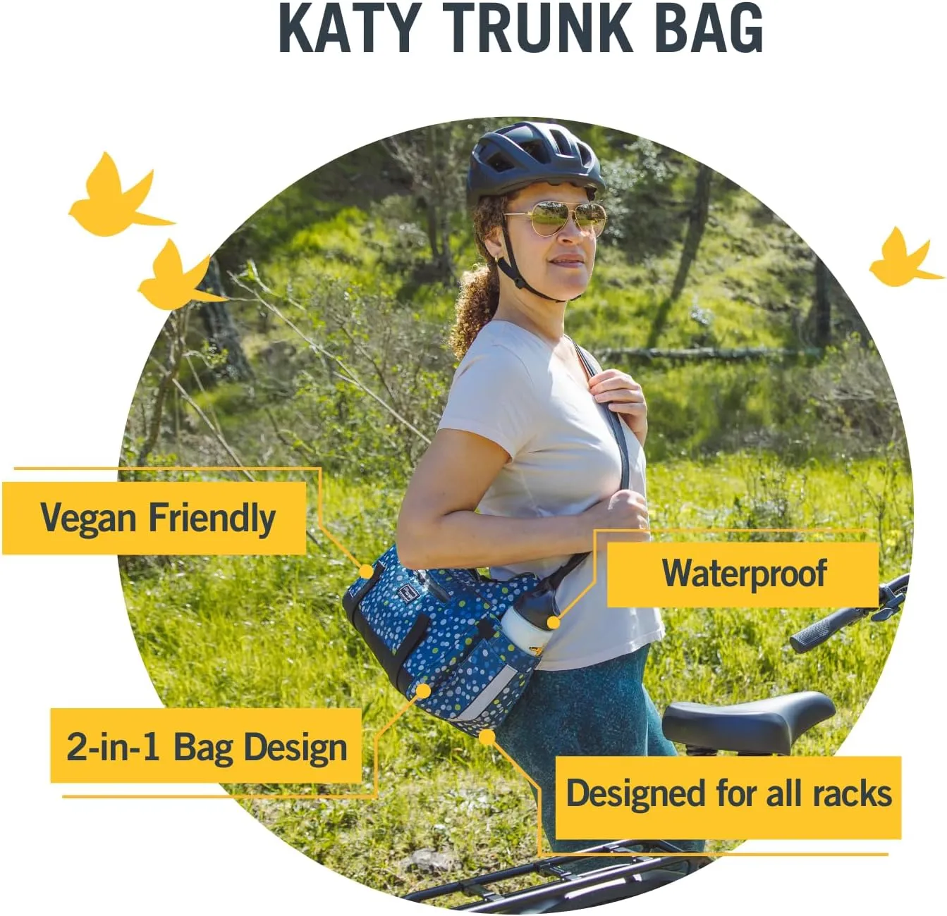 Po Campo Katy Bike Trunk Bag – Rear Bicycle Rack Storage – Waterproof, Colorful Bike Bag That Easily Converts to a Crossbody for Women and Men (Bubbly)