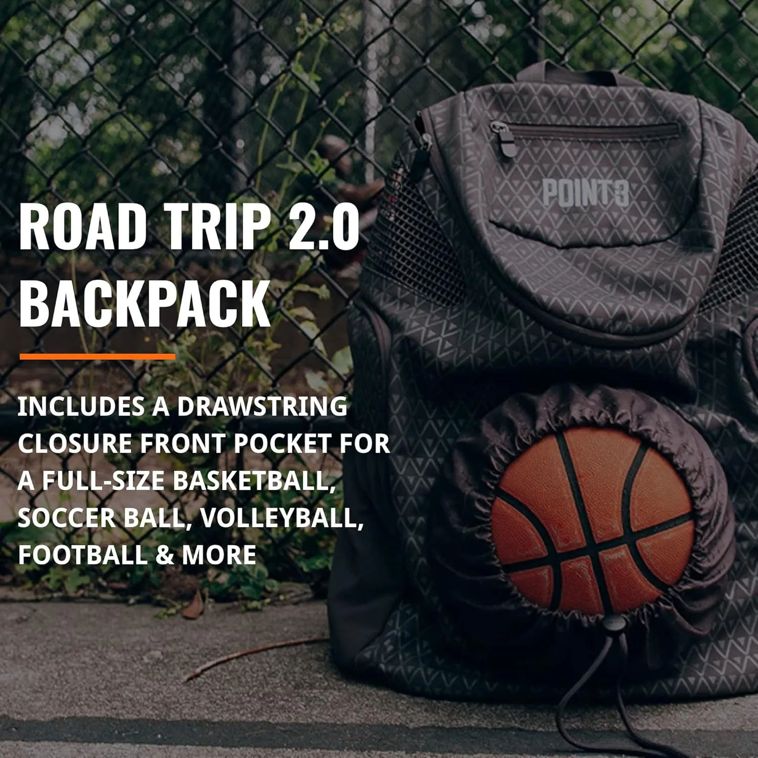 Point 3 Road Trip 2.0 Backpack Basketball Backpack with Drawstrong Closure | Ventilated Mesh Shoe Pocket Compartment