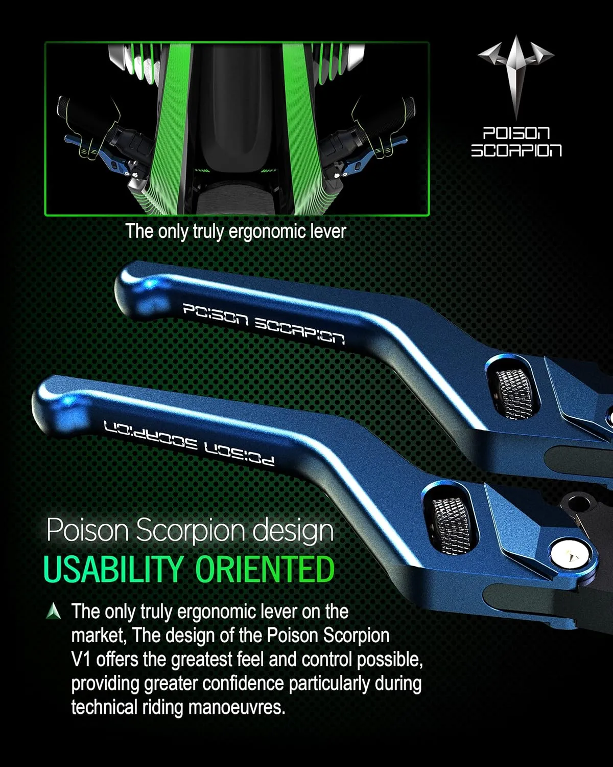 POISON SCORPION Brake Clutch Levers Short Wheel Roller Adjustable CNC Blue Compatible with YZF R1 2004-2008 / YZF R6 2005-2016