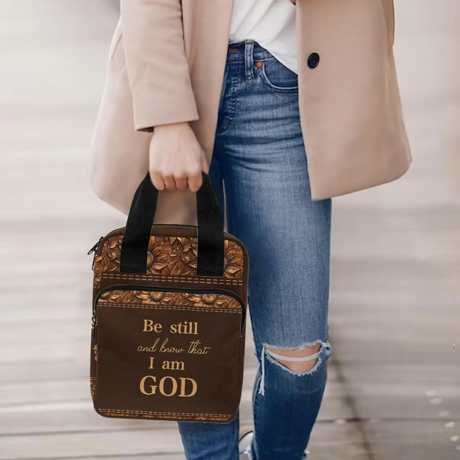 Portable Bible Cover Bookcase with Handle Bible Tote Bag Bible Books Pens Organizer 10.8 x 8.4 x 2.7 inches