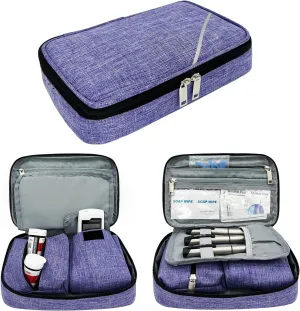 Portable Diabetic Supplies Bag for Glucose Meter, Medication and Other Diabetes Supplies, Diabetes Travel Case with Two Removable Storage Pouches, Purple (Bag Only)