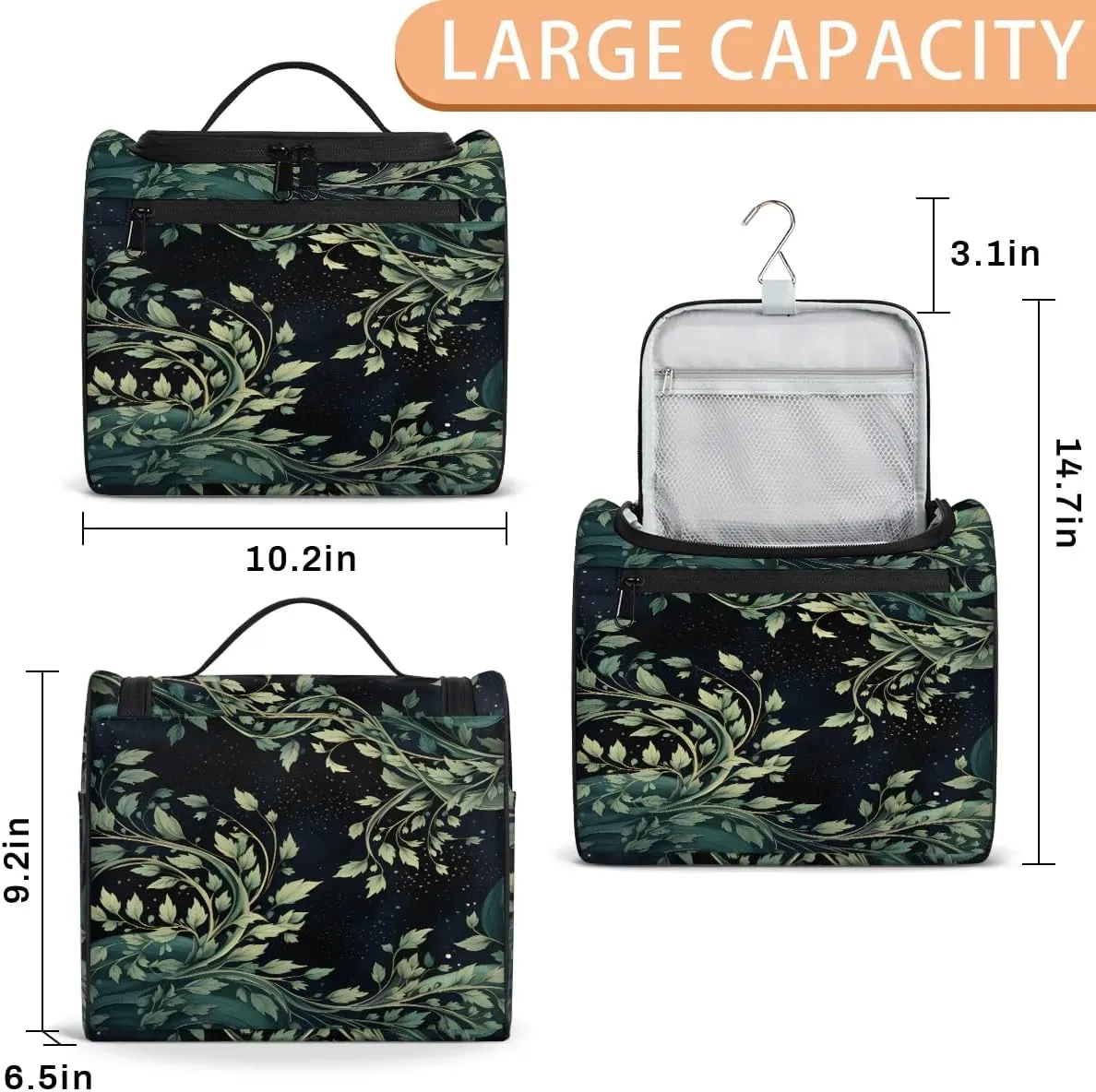 Portable Makeup Bag Cosmetic Bags for Women Leaves Design Cute Waterproof Hanging Toiletry Bag Organizer cosmetics Bags