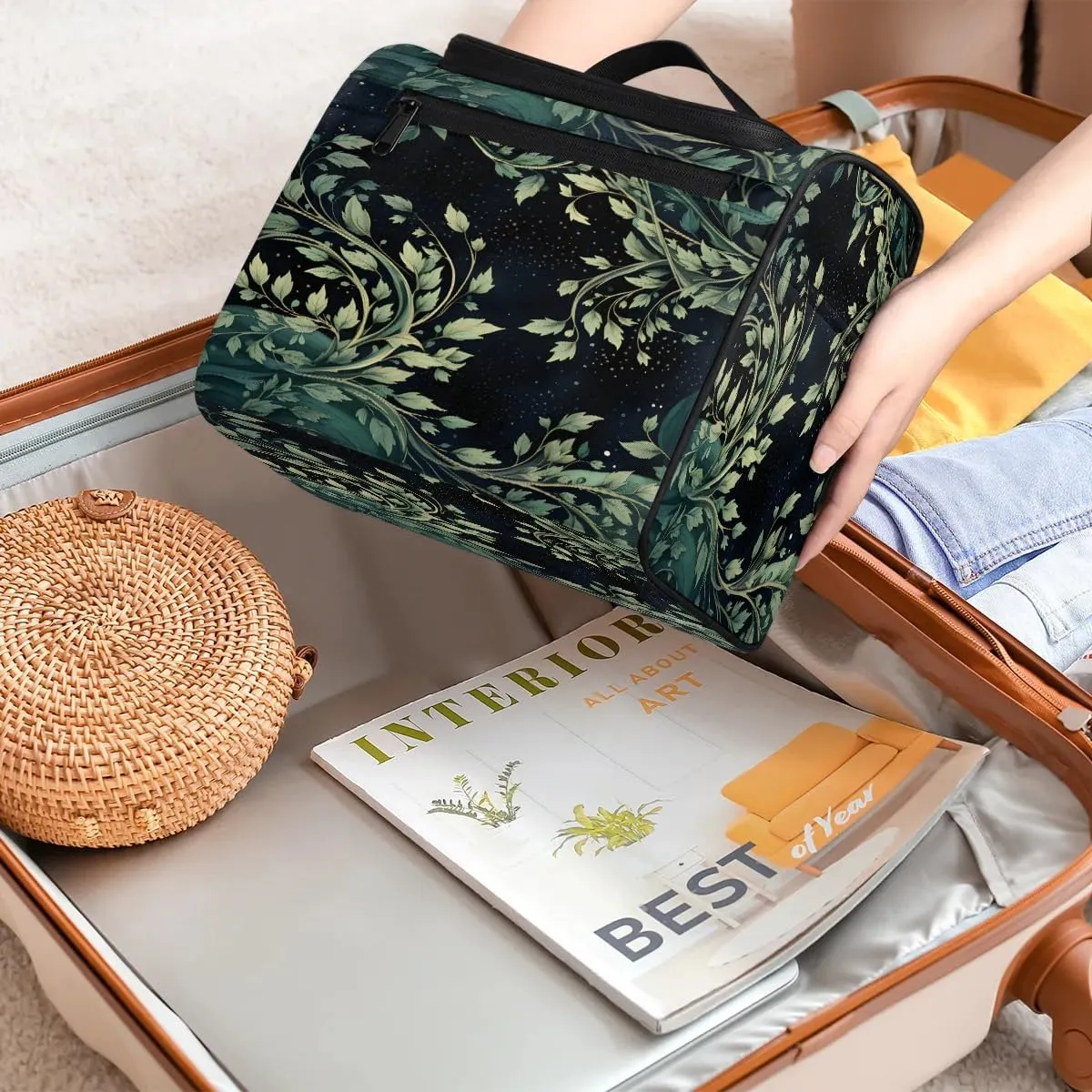 Portable Makeup Bag Cosmetic Bags for Women Leaves Design Cute Waterproof Hanging Toiletry Bag Organizer cosmetics Bags