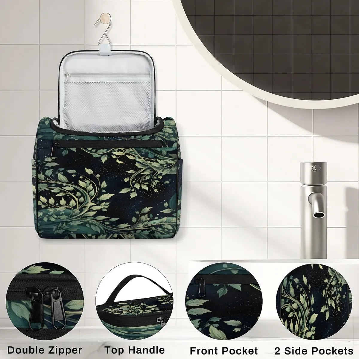 Portable Makeup Bag Cosmetic Bags for Women Leaves Design Cute Waterproof Hanging Toiletry Bag Organizer cosmetics Bags