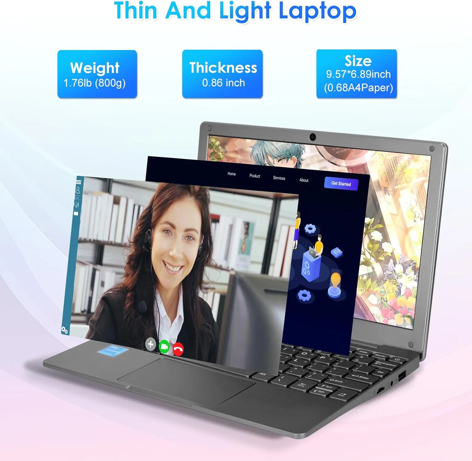 Portable Mini Education Laptop Computer with in tel Celeron N4020 CPU 8GB RAM 128GB SSD HD IPS Screen, Laptop Computer for Learning, Office Work (Gray, 8GB 128GB)