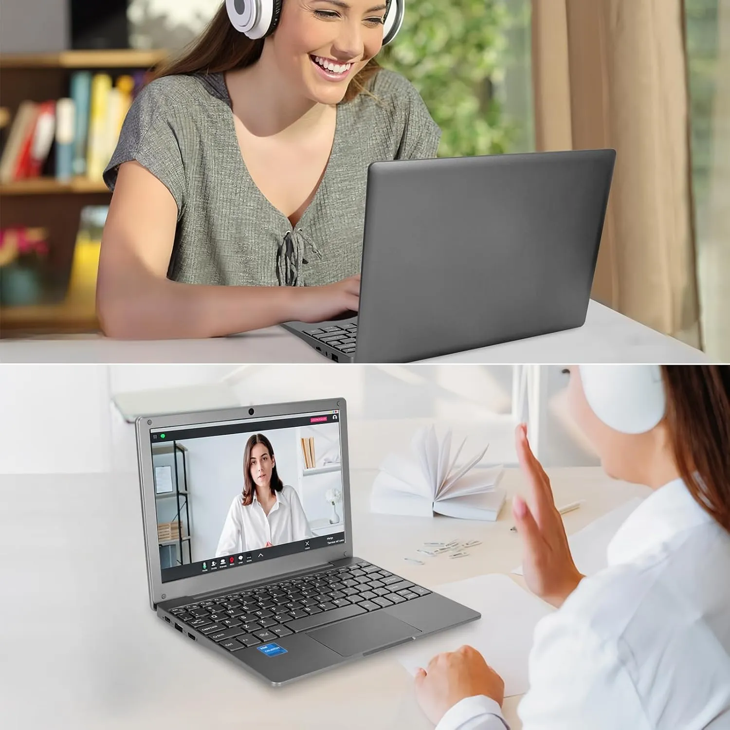 Portable Mini Education Laptop Computer with in tel Celeron N4020 CPU 8GB RAM 128GB SSD HD IPS Screen, Laptop Computer for Learning, Office Work (Gray, 8GB 128GB)