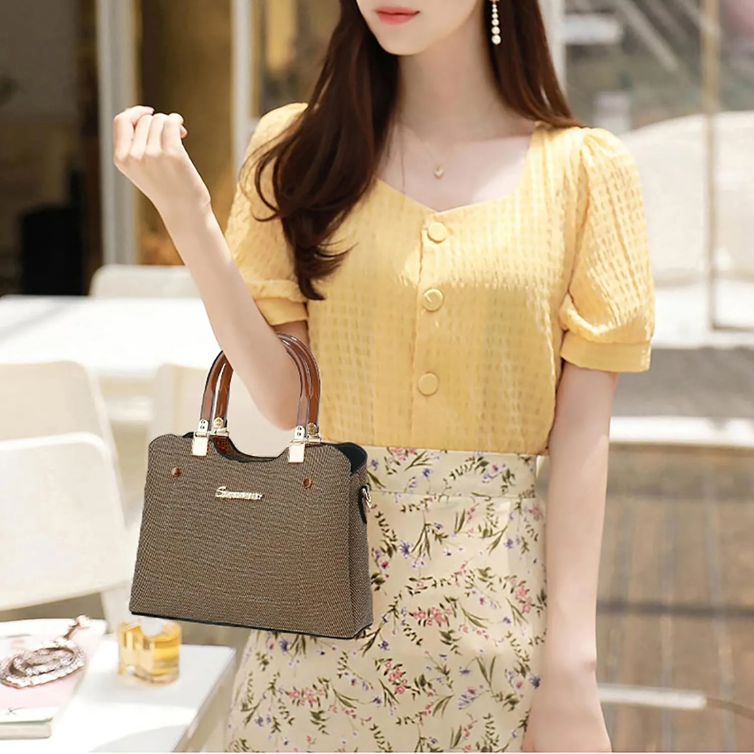 PORT&LOTUS Small Double Top Handle Crossbody Purses for Women Shoulder Bags for Women with Guitar Strap