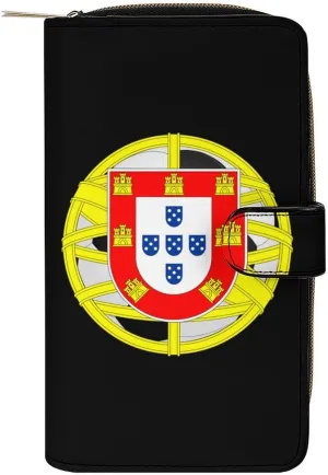 Portugal Emblem Football Leather Wallets for Men Women Zipped Clutch Purse Travel Handbag Card Case Wallet