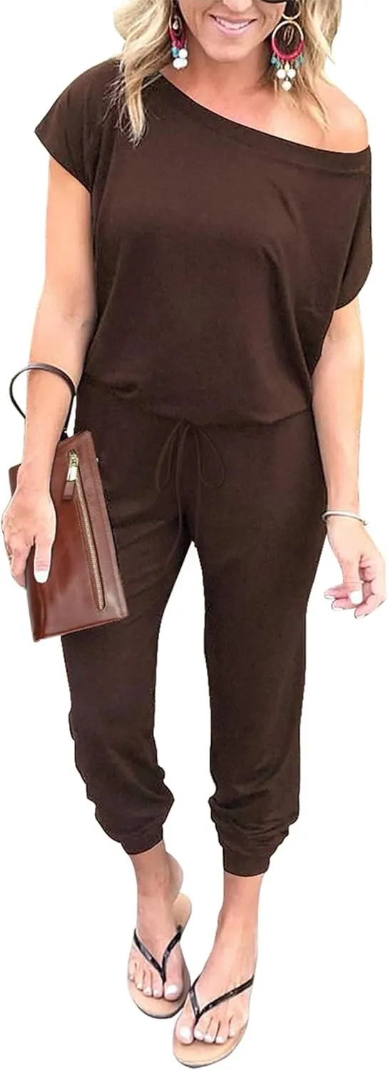 PRETTYGARDEN Jumpsuits for Women 2025 Summer Dressy Off Shoulder Romper Spring Vacation Travel Lounge Outfits Clothes