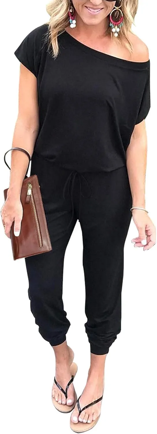 PRETTYGARDEN Jumpsuits for Women 2025 Summer Dressy Off Shoulder Romper Spring Vacation Travel Lounge Outfits Clothes
