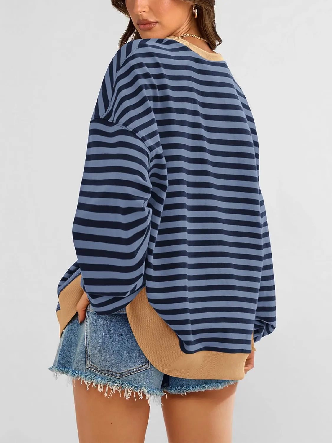 PRETTYGARDEN Womens Striped Oversized Sweatshirt Color Block Crew Neck Long Sleeve Casual Loose Pullover Top Y2K Clothes