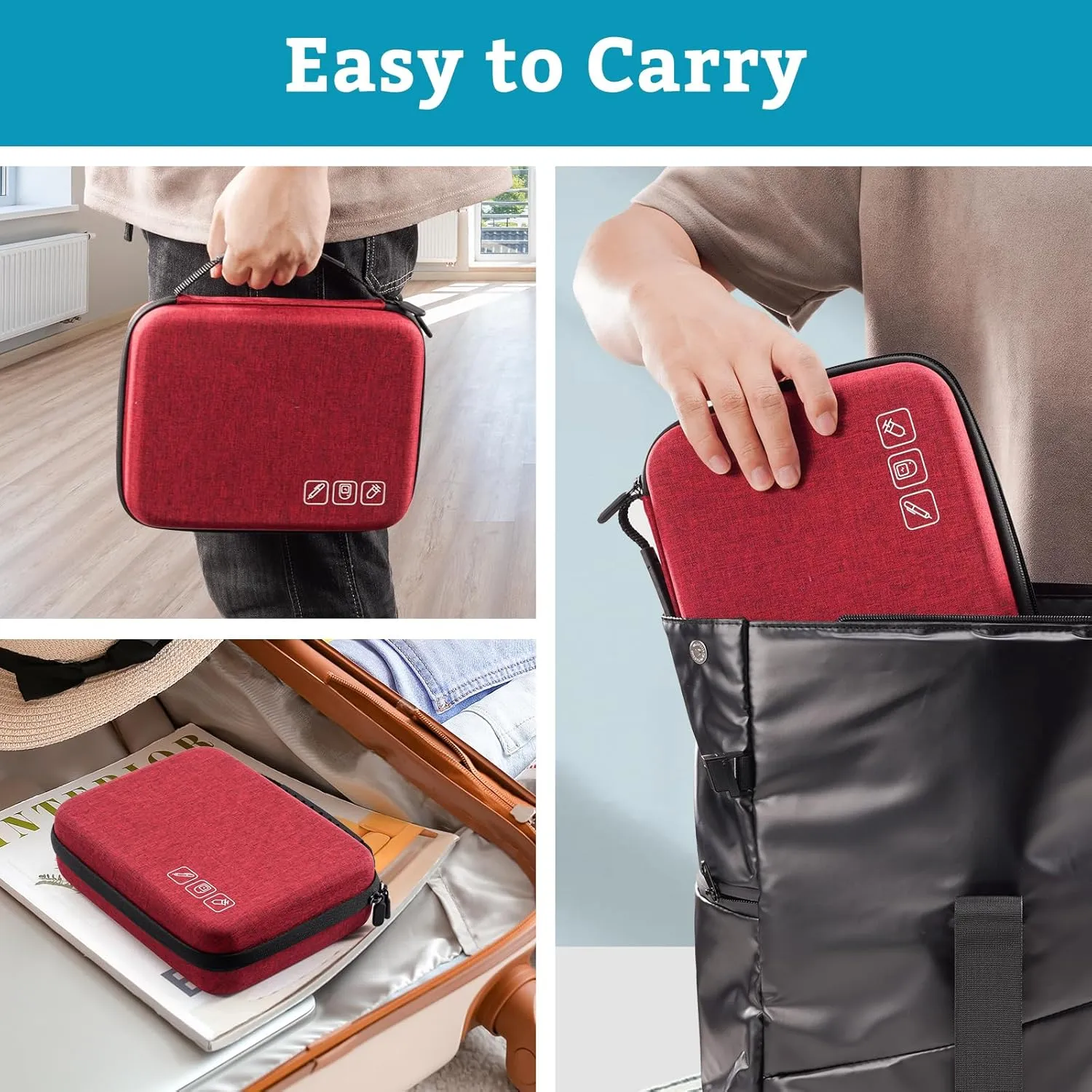 ProCase Diabetic Supplies Hard Travel Case, Diabetes Storage Bag for Glucose Meter, Insulin Pen, Blood Sugar Test Strips, Syringe, Needles and More Kits, Diabetic Care Kits Organizer Holder -Wine