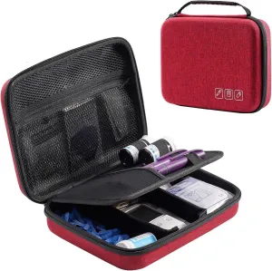 ProCase Diabetic Supplies Hard Travel Case, Diabetes Storage Bag for Glucose Meter, Insulin Pen, Blood Sugar Test Strips, Syringe, Needles and More Kits, Diabetic Care Kits Organizer Holder -Wine