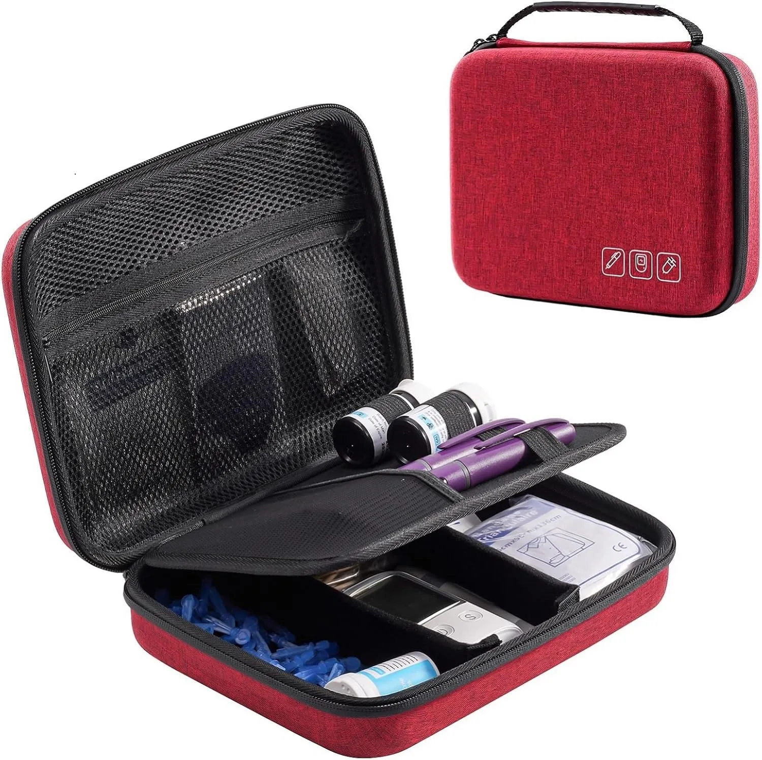 ProCase Diabetic Supplies Hard Travel Case, Diabetes Storage Bag for Glucose Meter, Insulin Pen, Blood Sugar Test Strips, Syringe, Needles and More Kits, Diabetic Care Kits Organizer Holder -Wine