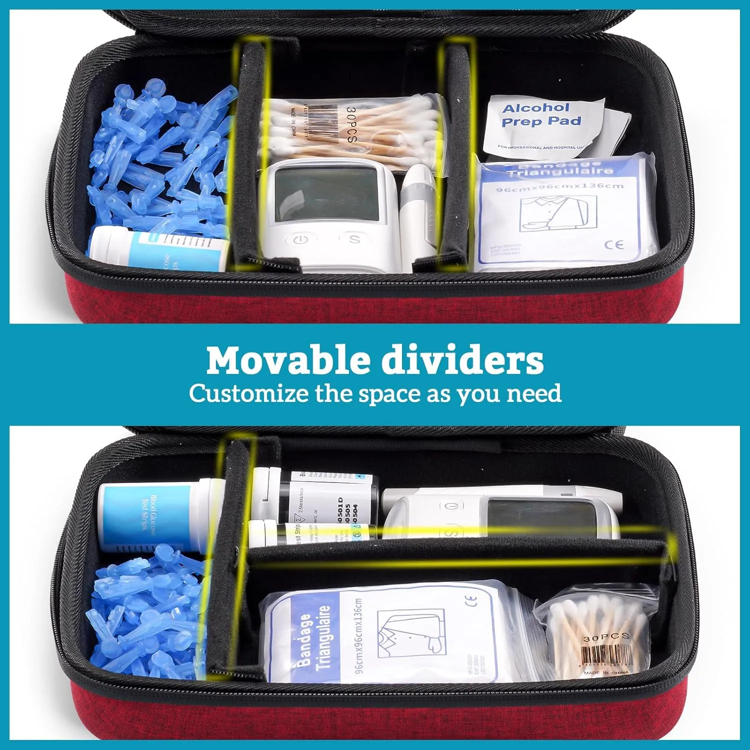 ProCase Diabetic Supplies Hard Travel Case, Diabetes Storage Bag for Glucose Meter, Insulin Pen, Blood Sugar Test Strips, Syringe, Needles and More Kits, Diabetic Care Kits Organizer Holder -Wine