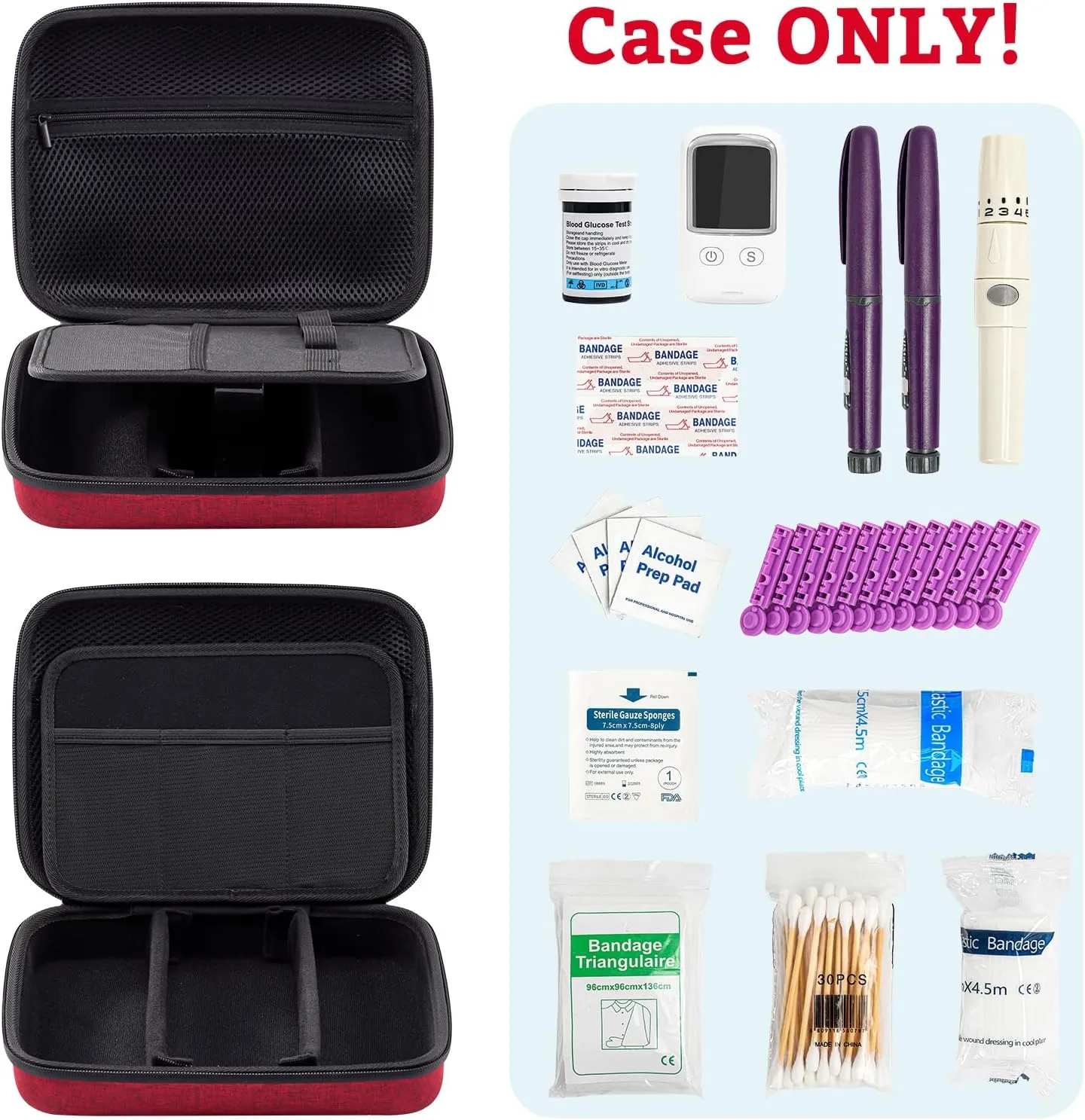 ProCase Diabetic Supplies Hard Travel Case, Diabetes Storage Bag for Glucose Meter, Insulin Pen, Blood Sugar Test Strips, Syringe, Needles and More Kits, Diabetic Care Kits Organizer Holder -Wine