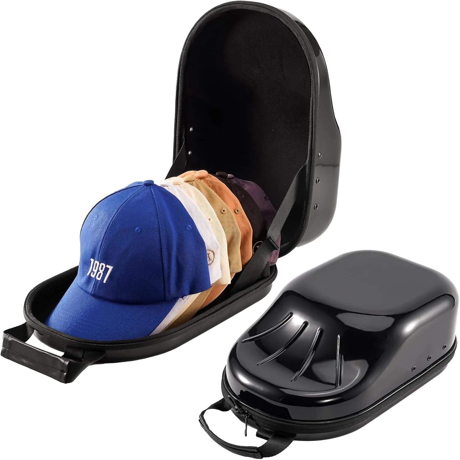 ProCase Hat Travel Case, Hard Lids Storage Organizer for 6-7 Baseball Caps Carrier with Carrying Handle and Shoulder Strap for Travel Home -Black