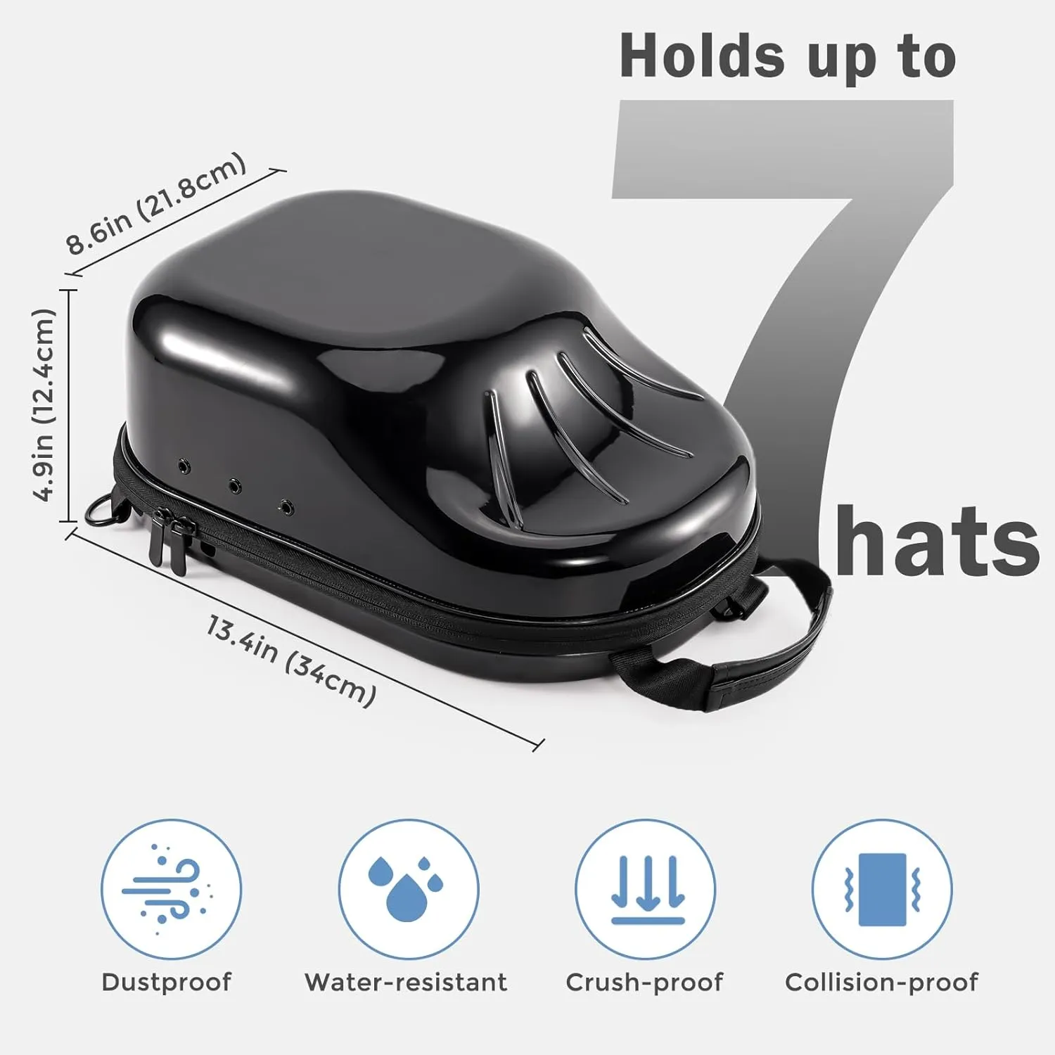 ProCase Hat Travel Case, Hard Lids Storage Organizer for 6-7 Baseball Caps Carrier with Carrying Handle and Shoulder Strap for Travel Home -Black