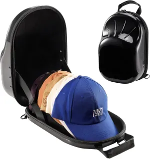 ProCase Hat Travel Case, Hard Lids Storage Organizer for 6-7 Baseball Caps Carrier with Carrying Handle and Shoulder Strap for Travel Home -Black