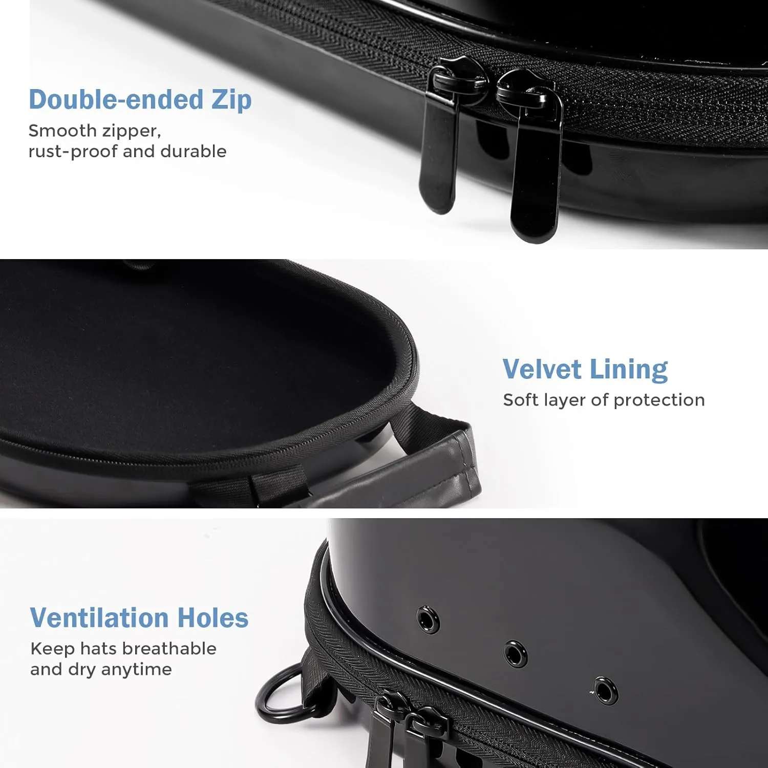 ProCase Hat Travel Case, Hard Lids Storage Organizer for 6-7 Baseball Caps Carrier with Carrying Handle and Shoulder Strap for Travel Home -Black