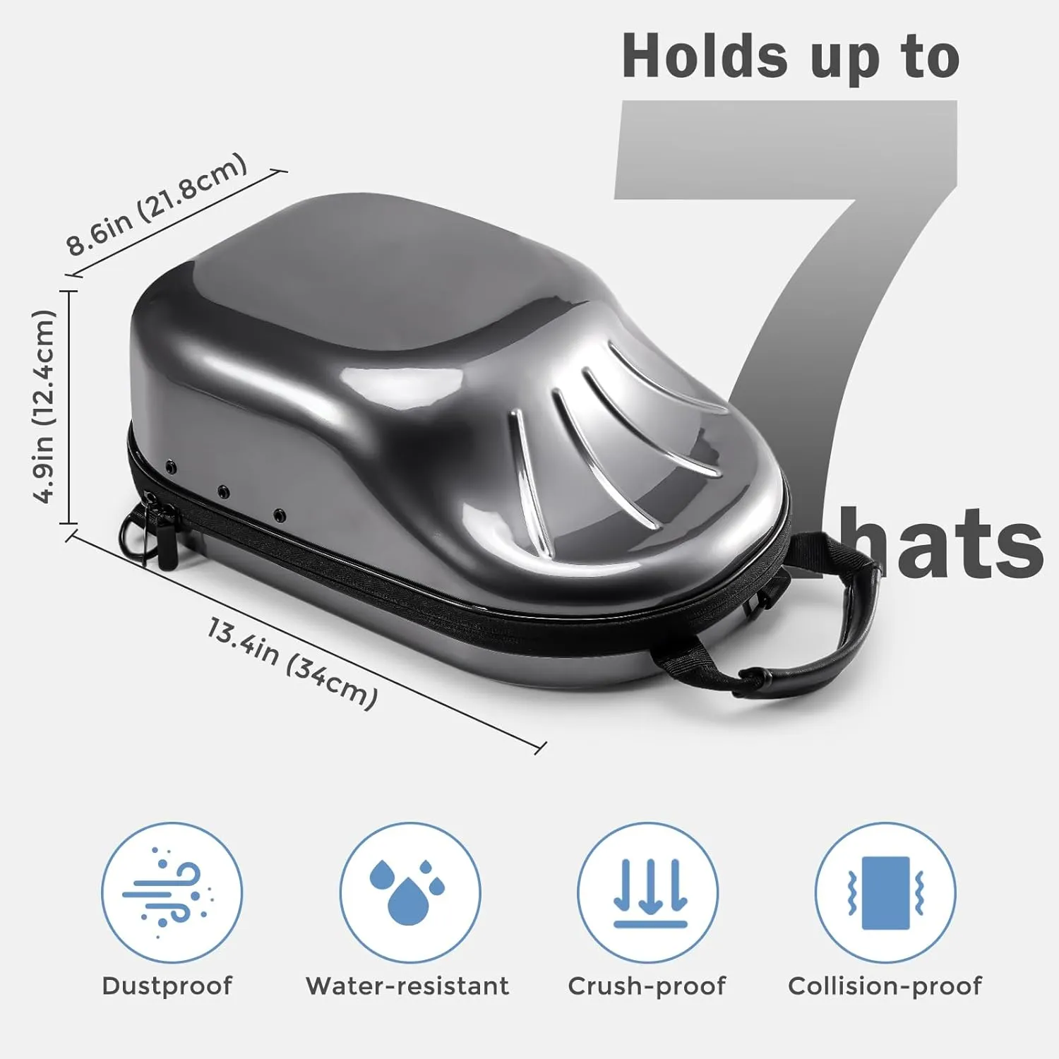 ProCase Hat Travel Case, Hard Lids Storage Organizer for 6-7 Baseball Caps Carrier with Carrying Handle and Shoulder Strap for Travel Home -Grey