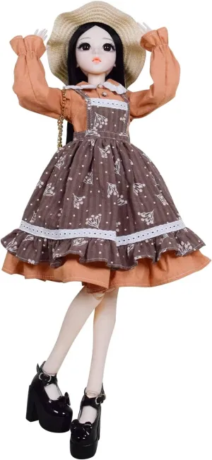 Proudoll 1/3 BJD Doll 60cm 24Inches Ball Jointed SD Dolls Move Joints Action Figures Caroline Hat Wig Blouse Dress Crossbody Bag High Heel