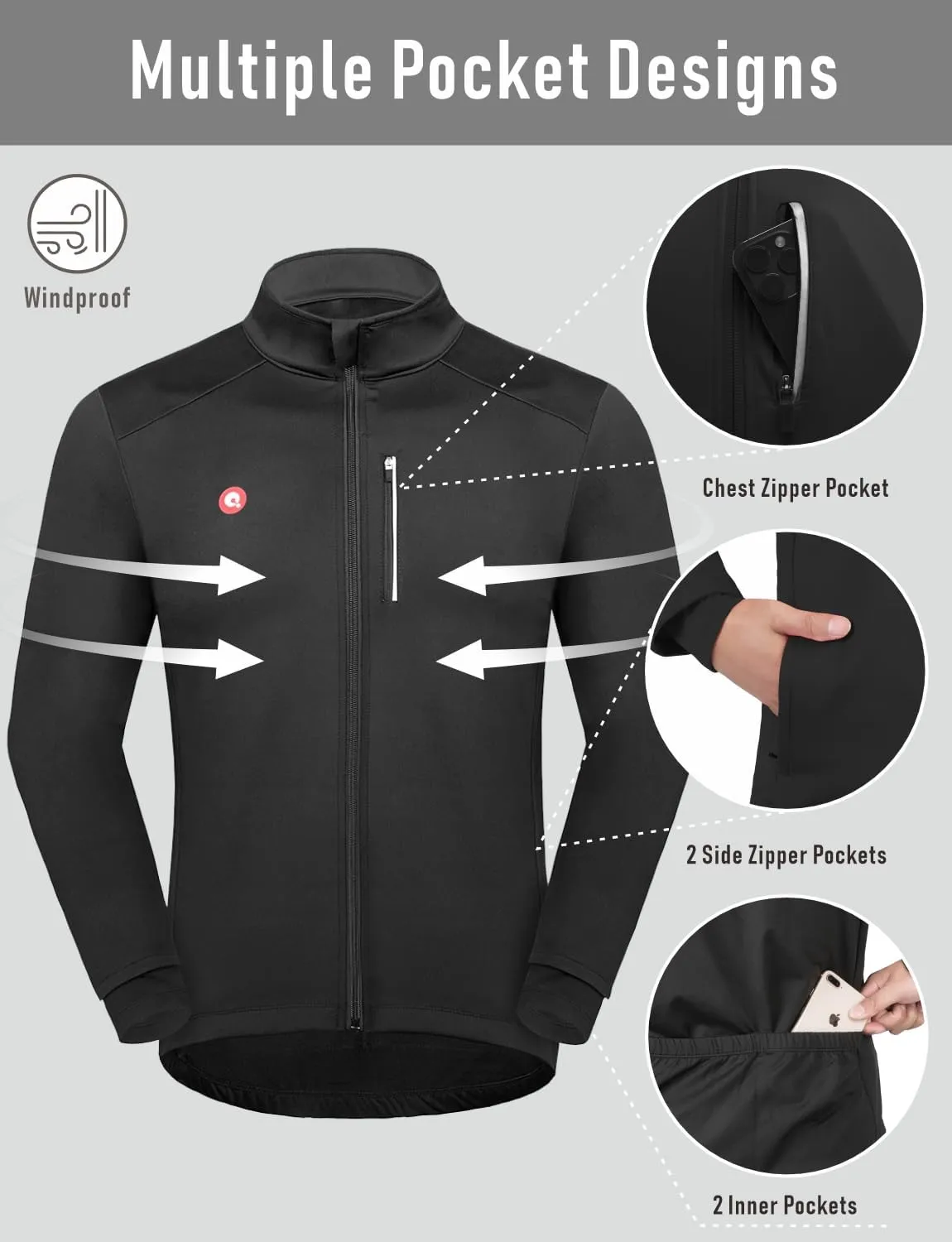Przewalski Cycling Bike Jackets for Men Winter Thermal Running Jacket Windproof Breathable Reflective Softshell Windbreaker