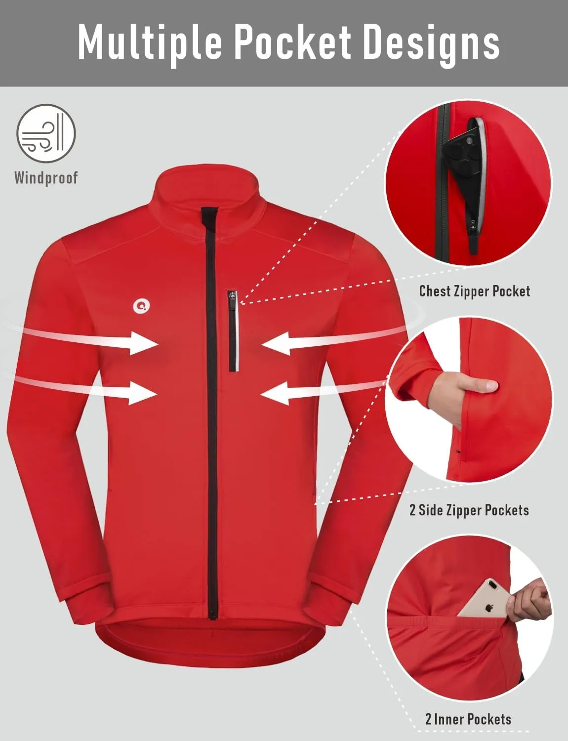 Przewalski Cycling Bike Jackets for Men Winter Thermal Running Jacket Windproof Breathable Reflective Softshell Windbreaker