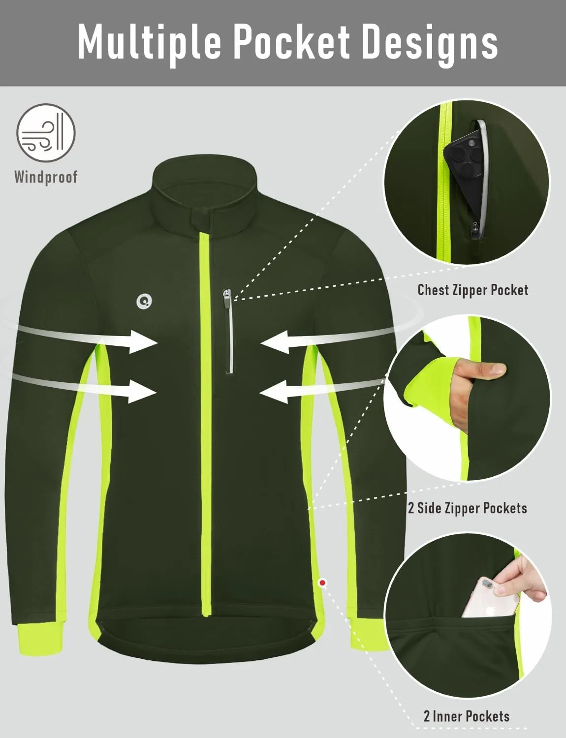 Przewalski Cycling Bike Jackets for Men Winter Thermal Running Jacket Windproof Breathable Reflective Softshell Windbreaker