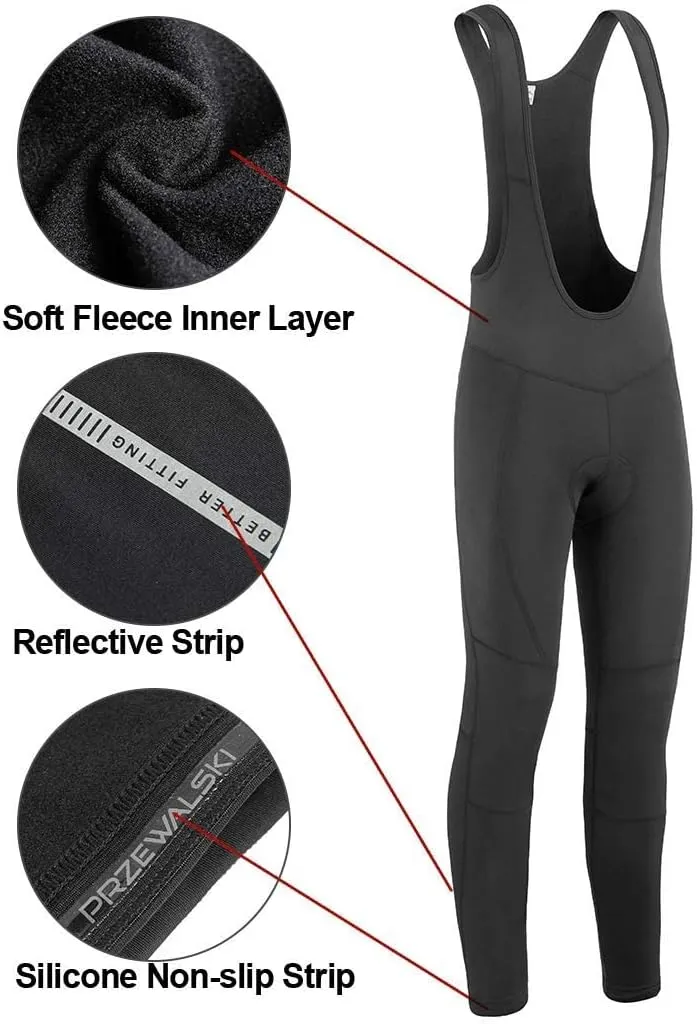 Przewalski Men's Cycling Bib Pants 4D Padded Bike Fleece Lined Thermal Biking Tights Leggings Riding Bicycle Pants