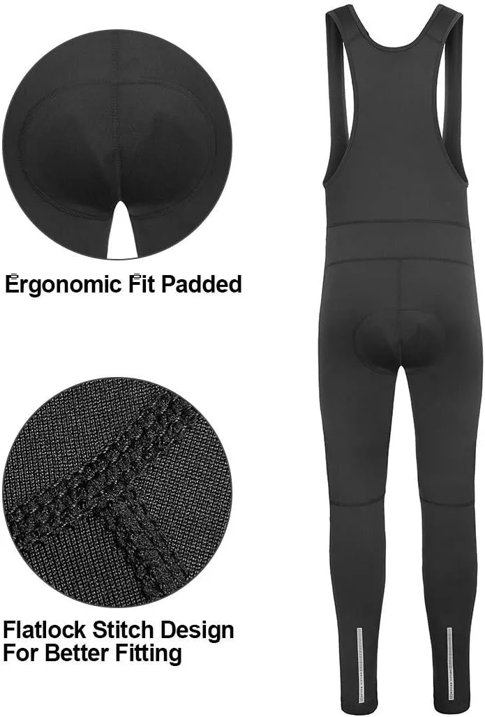 Przewalski Men's Cycling Bib Pants 4D Padded Bike Fleece Lined Thermal Biking Tights Leggings Riding Bicycle Pants