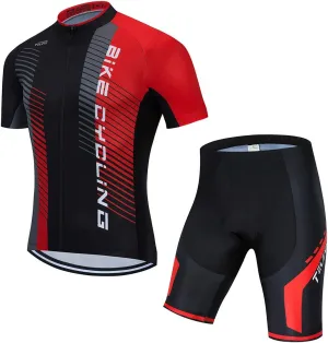 PSPORT Men's Cycling Jersey Shorts Sets Bike Clothing Suit Short Sleeve Road Bicycle Biking Clothes Black Cyclist Uniform