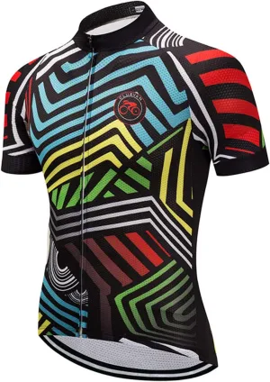PSPORT Plaid Men's Cycling Jersey Short Sleeve Bike Shirts Road Cycling Shirts Mountain Bicycle Tops with 3 Pocket Reflective