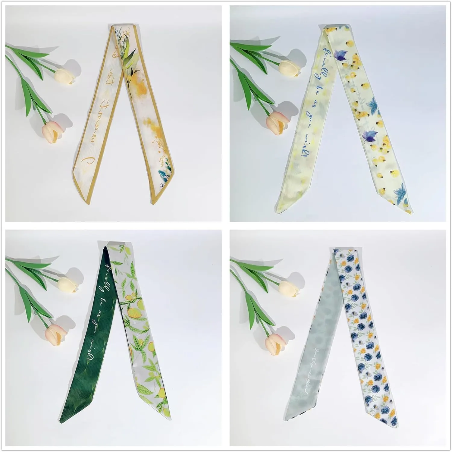 QTMY 17 Pack Purse Scarf for Bags Silk Head Scarf for Hair Handbag Women Scarfs Band Hair Neck Scarves Fashion